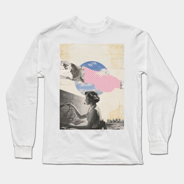 Connecting From Far Away - Surreal/Collage Art Long Sleeve T-Shirt by DIGOUTTHESKY